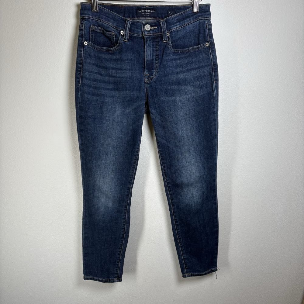 Lucky Brand Womens 4 Blue Jeans Ava Mid Rise Crop Skinny Denim Cotton Blend